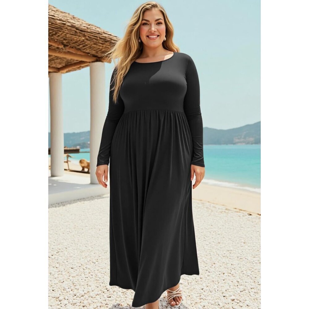 Plus Size Maxi Dress Long Sleeve Pockets Casual Fall Comfortable - Picture 5 of 7